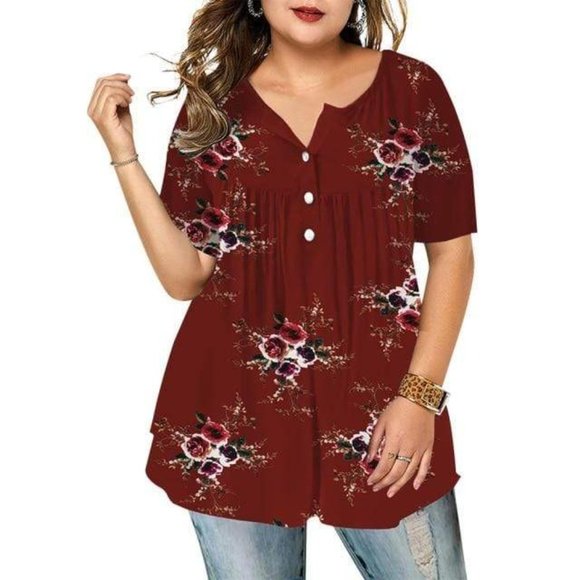 6XL Geometric Translucent Sleeve Plus Size Blouse Casual Button Women's Tops - Picture 4 of 6